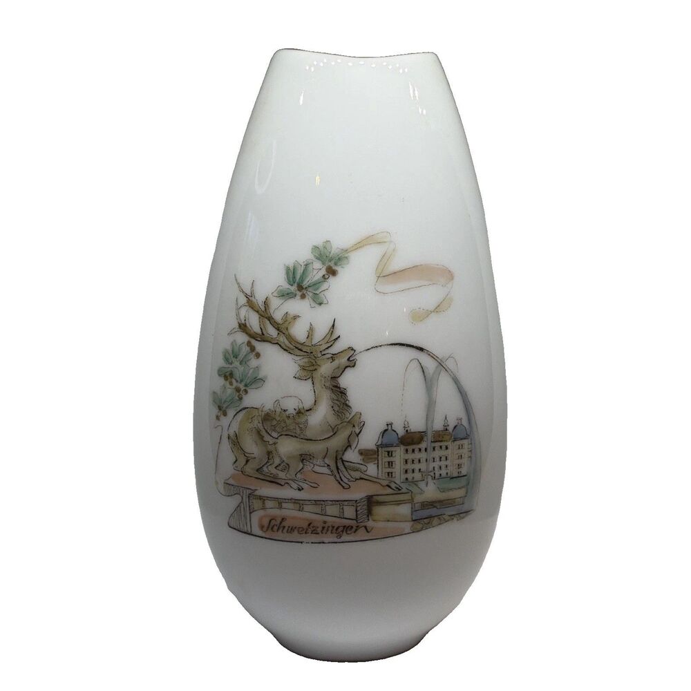 Vintage German Handgemalt Porcelain Vase Schwetzingen Palace Stag Form 54
